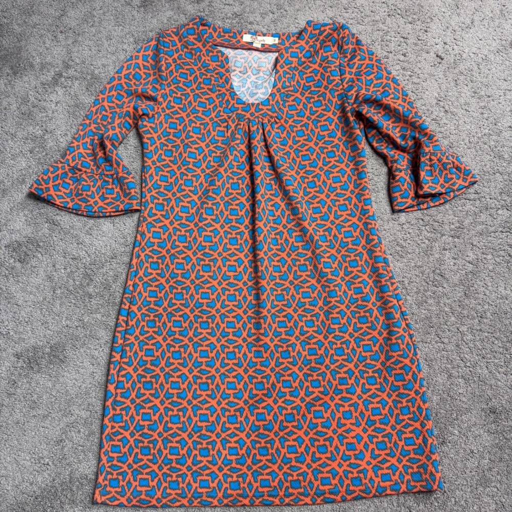Aryeh Women's Medium Bell Sleeve Orange Blue Dress Anthropology